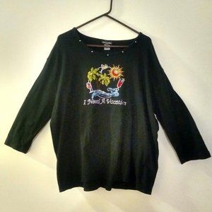 Newer Crafter Created "I Need A Vacation" Long Sleeved Black T-shirt (Size: 3X)